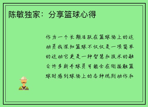 陈敏独家：分享篮球心得