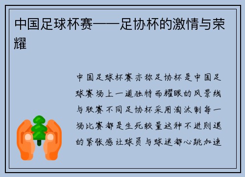 中国足球杯赛——足协杯的激情与荣耀